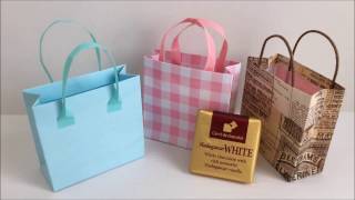 【折り紙半分】持ち手つきミニ紙袋を作ってみた Origami Gift Bag Tutorial [upl. by Inatsed]