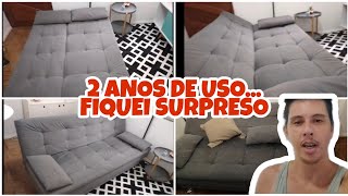 SOFÁ CAMA PREMIUM 3 LUGARES SUEDE CINZA Após 2 Anos de Uso  Vale a Pena Olha como Ele ficou [upl. by Valerye402]