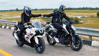 BMW G310RR vs Duke 390  Is Duke Still Unbeatable [upl. by Enitsugua57]