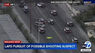 FULL CHASE Shooting suspect dodges LAPD cars during erratic pursuit [upl. by Jadd254]