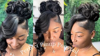 Pin Curl Pin Up Ponytail with layered Quickweave Side bang  Look amp Learn How to achieve this look [upl. by Eilahs]