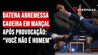 Datena arremessa cadeira em Marçal após provocação “Você não é homem” [upl. by Laynad]