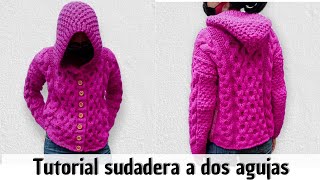 cómo tejer una sudadera o chompa con gorra a dos agujas parte 1 knit hoodie [upl. by Sanchez]