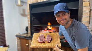 How to cook a medium well steak and keep it juicy and tender  ASMR cooking over fire [upl. by Harpp585]