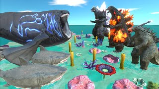 Aquatics Battle  Megalodon VS The Bloop VS Godzilla Team  Animal Revolt Battle Simulator [upl. by Cord325]