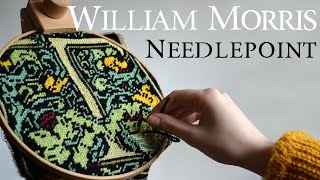 William Morris Victorian Needlepoint  Relaxing Canvaswork Hand Embroidery Tapestry  Craft with me [upl. by Erdeid]