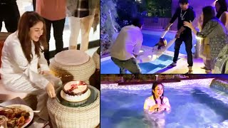 Shehnaz gill Celebrated Her Birthday With Sidharth amp Family  Siddharth Threw Shahnaz Into Pool [upl. by Antonietta]