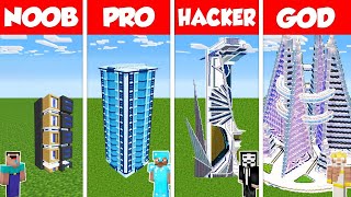 Minecraft Battle NOOB vs PRO vs HACKER vs GOD HOTEL SKYSCRAPER HOUSE BUILD CHALLENGE  Animation [upl. by Naujahs]