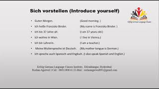 A1 Gespräch sich vorstellen  How to give self introduction in German Language [upl. by Helene753]