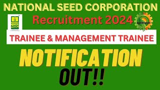 National Seed Corporation recruitment 2024 Notification Out [upl. by Vashti]