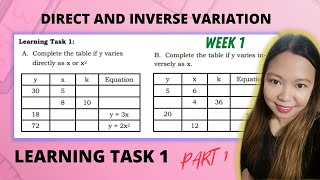 DIRECT AND INVERSE VARIATION WEEK 1 LEARNING TASK 1 PART 1  LoveMATHTV [upl. by Gregorio]