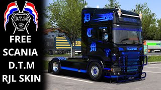 ets 2 FREE SKINMOD DTM SCANIA RJL BLACK BLUE  BUILD  DRIVE DTM SKINMODDESIGN [upl. by Einaej]