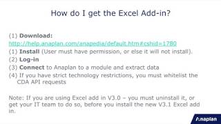 Anaplan Customer Webinar Excel Addin v31 [upl. by Gerdy143]