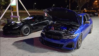 2020 BMW M340i PT6870 Turbo E85 vs 2016 C7 Corvette Z06 PortedFBOCam E85 [upl. by Tommy467]