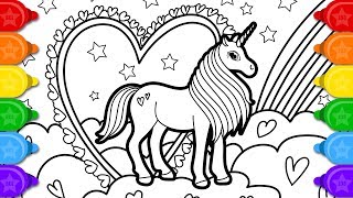 Glitter Unicorn Coloring and Drawing for Kids  How to draw a Glitter Unicorn Coloring Page [upl. by Nahgiem]