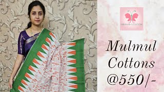 Mulmul Cotton Sarees Cotton Sarees Sree Pavani Collections [upl. by Elsi]