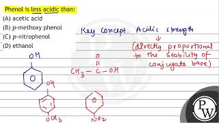 Phenol is less acidic than A acetic acid B \ p \methoxy phenol C \ p \nitrophenol [upl. by Ioyal954]