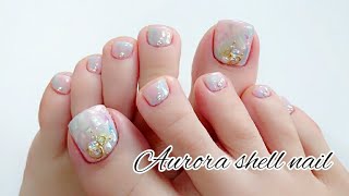 フットネイルチェンジ👣夏は毎年コレ✨シェルプラスでグレードアップ《My favorite design❤️ Upgrade with shell》 [upl. by Norahs]