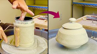 817 Making a BHR Roller Texture CoveredLidded Jar with HsinChuen Lin 林新春 滾花紋蓋罐示範 [upl. by Eixel]