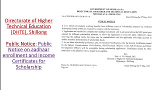 Directorate of Higher Technical Education DHTEShillong Public Notice for Scholarship Application [upl. by Eornom]