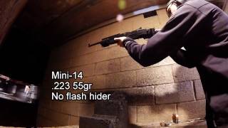 Effect of Flash Hider  Mini14 vs AR15 Muzzle Flash [upl. by Corsiglia]