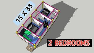 15x33 में 2 बैडरूम का नक्शा  Small house plan with 2 bedrooms  15x33 house plan  house plan [upl. by Senoj]