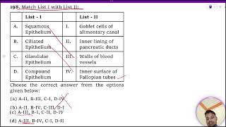 Match List I with List II  List  I List – II A Squamous Epithelium I Goblet cells of alimentary [upl. by Buine]