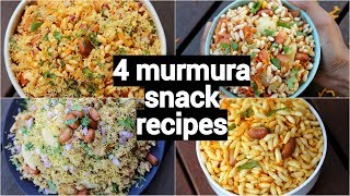 4 bhel snack recipes  murmura recipes  quick and easy snack recipes with murmura [upl. by Alwyn]