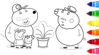 Drawing and Coloring Peppa Pig Granny Pig Flower Time to Learn Colors  Learn To Color [upl. by Cornel]