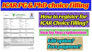 How to do registration for ICAR PG ampPhD choice filling Step by Step  ICAR counseling 2024 [upl. by Aisatsan]