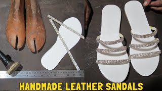 Amazing handmade leather sandals making with minimal tools and rhinestone embellishment [upl. by Ydniahs]