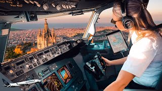 BOEING 737 Stunning LANDING SPAIN BARCELONA Airport RWY24R  Cockpit View  Life Of An Airline Pilot [upl. by Hanako]