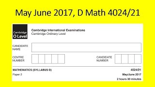 May June 2017 D Math 4024 21 Solution by Ferhan Mazher [upl. by Nayr965]