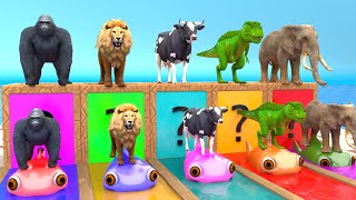 Cow Mammoth Elephant Lion Gorilla Guess The Right Door ESCAPE ROOM CHALLENGE Animals Cage Game [upl. by Bronson611]