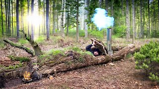 Building of a shelter inside a fallen tree with autonomous heating [upl. by Suoivatnom]