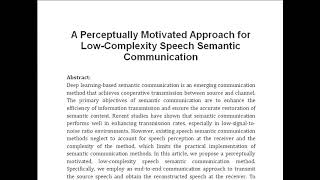 A Perceptually Motivated Approach for Low Complexity Speech Semantic Communication [upl. by Elberfeld359]