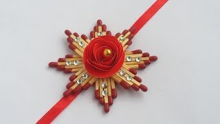 DIY Easy Rakhi Dasign How to Make Beautiful Rakhi  Raksha bandhan with Match Stick [upl. by Fridlund]