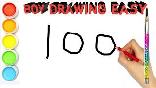 How to draw Boy From number 100 easy step by step  Boy drawing  ছবি আঁকা [upl. by Abih305]