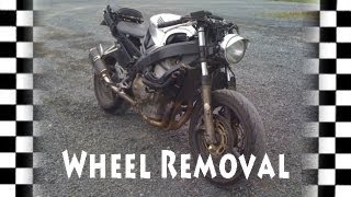 Part 2 Motorcycle Front Wheel Removal CBR600  Tire DIY How To [upl. by Olonam]