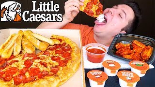 My First Time Trying Little Caesars Pizza amp Wings • MUKBANG [upl. by Wernick]