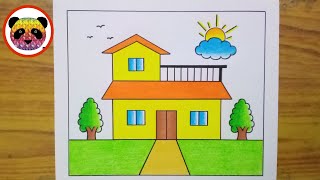 House Drawing  How to Draw a House  House Scenery Drawing Easy Step By Step  Ghar Drawing [upl. by Donni592]