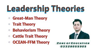 Theories of leadership great man theory trait theory behavioral theory OCEAN amp cattle theory [upl. by Arodal]