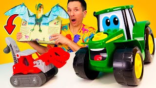 Jeux de construction avec Johnny le tracteur Construisons les voituresdinosaures [upl. by Damon467]