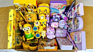 Yellow vs Purple Stationery collection😍Geometry Sharpener Eraser Pencil Box Lunchbox Piggybank [upl. by Sadye830]