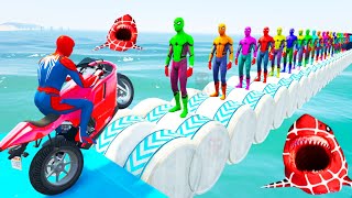 الأبطال الخارقين على القضبان دوامة قمع جسر  SPIDERMANon Motorcycle in Spiral Bridge Stunt Ride [upl. by Brindle]