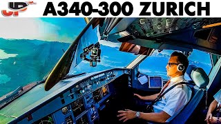 Beautiful Approach to Zurich in Cockpit Airbus A340 [upl. by Grimaldi]