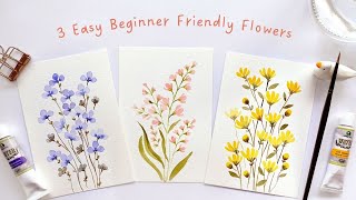 3 EASY beginner friendly watercolor flower doodles 2nd edition [upl. by Ardnasirk919]