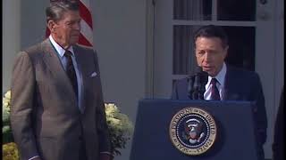 President Reagans Remarks Announcing the Resignation of Caspar Weinberger on November 5 1987 [upl. by Averir]