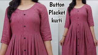 Front Open Plated Kurti Cutting and StitchingFront Button Placket Kurti Cutting and Stitching [upl. by Nolla694]