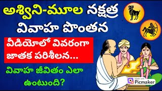 Ashwini and Moola nakshatra compatibility Vivaha pontana telugu astrology  Matching stars [upl. by Hanover]